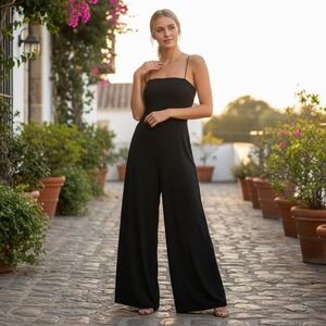 NWT‎ Elegant Black Spaghetti Strap Wide Leg Jumpsuit Evening Formal